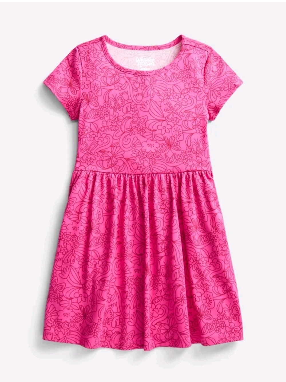 Hot Pink Floral Doodle Short Sleeve Dress Girl's Size XL (14-16) Plus
